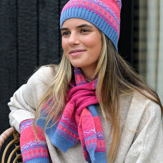 POM Fair Isle Pull Through Scarf Blue Pink - MMJs Fashion