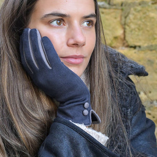 POM Faux Suede Contrast Gloves Light and Slate Grey - MMJs Fashion