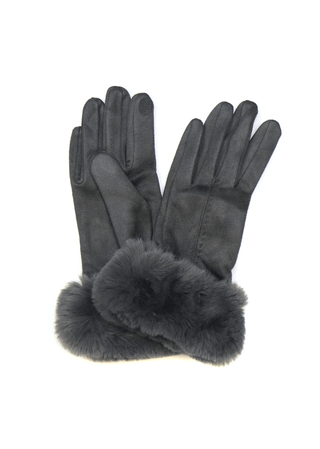 POM Faux Suede Faux Fur Gloves Charcoal Grey - MMJs Fashion