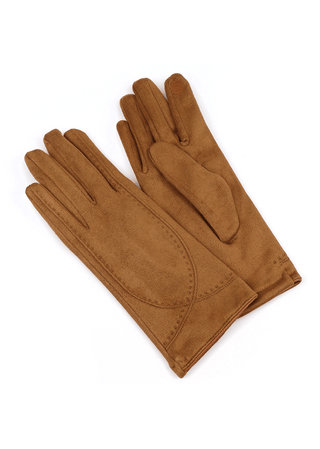 POM Faux Suede Stitch Detail Gloves Brown - MMJs Fashion