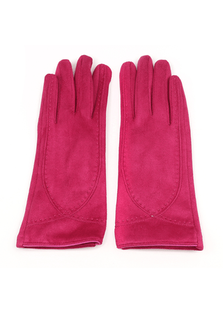POM Faux Suede Stitch Detail Gloves Fuchsia Pink - MMJs Fashion
