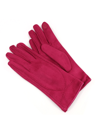 POM Faux Suede Stitch Detail Gloves Fuchsia Pink - MMJs Fashion