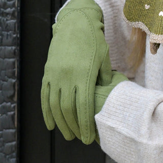 POM Faux Suede Stitch Detail Gloves Green - MMJs Fashion
