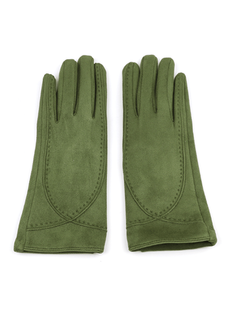 POM Faux Suede Stitch Detail Gloves Green - MMJs Fashion