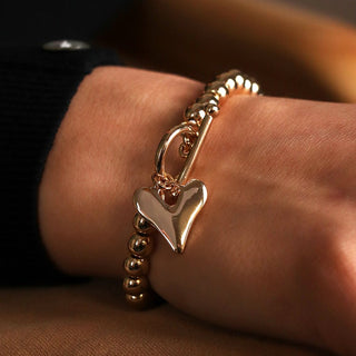 POM Golden Bead & Heart Charm T - Bar Bracelet - MMJs Fashion