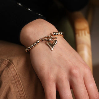 POM Golden Bead & Heart Charm T - Bar Bracelet - MMJs Fashion