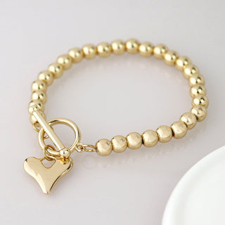POM Golden Bead & Heart Charm T - Bar Bracelet - MMJs Fashion