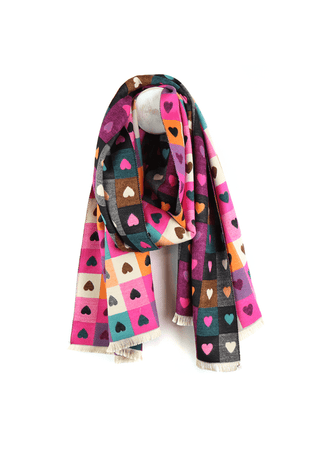 POM Heart Checkerboard Jacquard Scarf Pink - MMJs Fashion