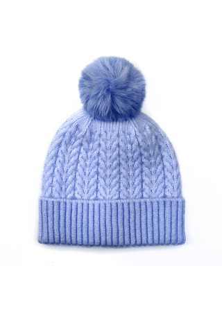 POM Herringbone Cable Knit Bobble Hat Ice Blue - MMJs Fashion
