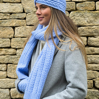 POM Herringbone Cable Knit Scarf Ice Blue - MMJs Fashion