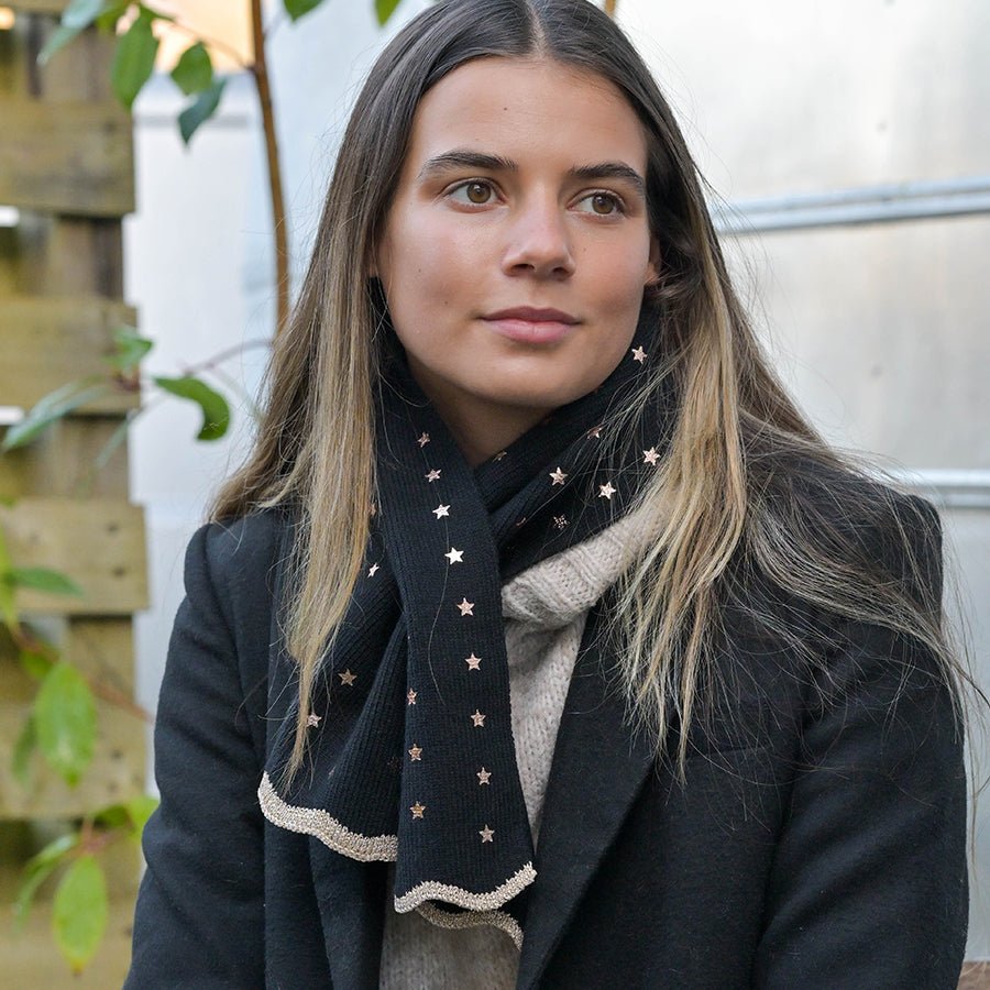 Stars Metallic Sparkle Black Lightweight Scarf | Oliver Bonas Stars Metallic Sparkle Black Lightweight Scarf | Oliver Bonas