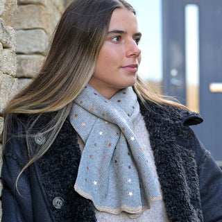 POM Metallic Star Pull Through Scarf Grey - MMJs Fashion