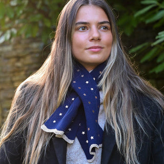 POM Metallic Star Pull Through Scarf Navy Blue - MMJs Fashion