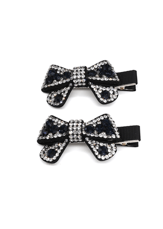 POM Mix Crystal Bow Hair Clips Black - MMJs Fashion