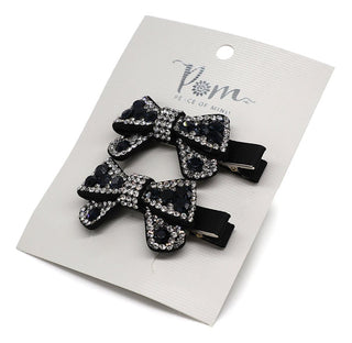 POM Mix Crystal Bow Hair Clips Black - MMJs Fashion