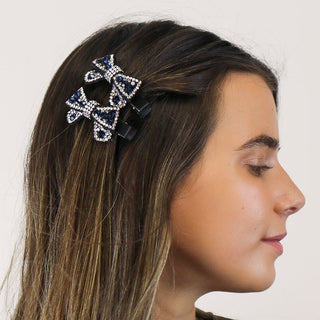 POM Mix Crystal Bow Hair Clips Black - MMJs Fashion