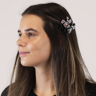 POM Mix Crystal Bow Hair Clips Pink - MMJs Fashion