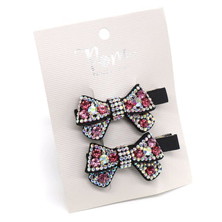 POM Mix Crystal Bow Hair Clips Pink - MMJs Fashion