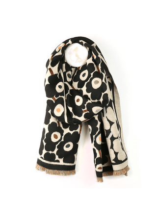 POM Poppy Print Jacquard Scarf Black Cream - MMJs Fashion