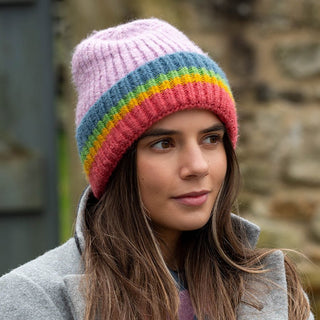 POM Rainbow Stripe Beanie Hat Lilac - MMJs Fashion
