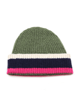 POM Ribbed Beanie Hat Green Pink - MMJs Fashion