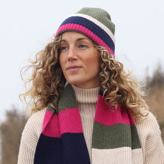 POM Ribbed Beanie Hat Green Pink - MMJs Fashion