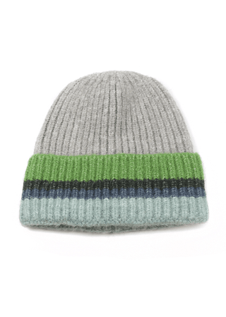 POM Ribbed Beanie Hat Grey Blue Green - MMJs Fashion