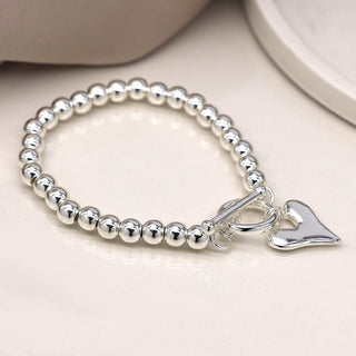 POM Silver Plated Bead & Heart Charm T - Bar Bracelet - MMJs Fashion