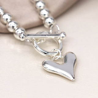 POM Silver Plated Bead & Heart Charm T - Bar Bracelet - MMJs Fashion