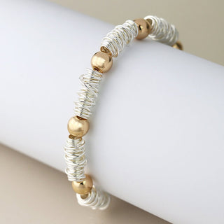 POM Silver Plated Spun Yarn & Gold Bead Bracelet - MMJs Fashion