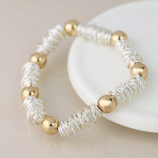 POM Silver Plated Spun Yarn & Gold Bead Bracelet - MMJs Fashion