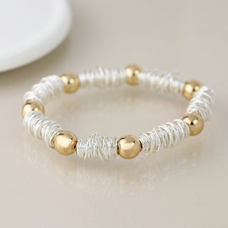 POM Silver Plated Spun Yarn & Gold Bead Bracelet - MMJs Fashion