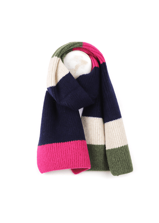 POM Striped Scarf Khaki Green Pink Blue - MMJs Fashion