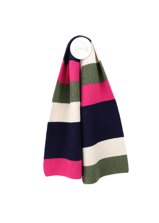 POM Striped Scarf Khaki Green Pink Blue - MMJs Fashion