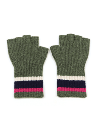 POM Striped Wrist Fingerless Gloves Green - MMJs Fashion