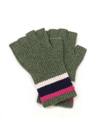 POM Striped Wrist Fingerless Gloves Green - MMJs Fashion