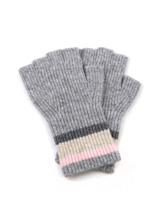 POM Striped Wrist Fingerless Gloves Grey - MMJs Fashion