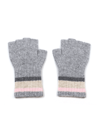 POM Striped Wrist Fingerless Gloves Grey - MMJs Fashion
