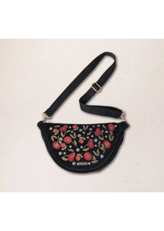 Elizabeth Scarlett Poppy Meadow Velvet Crossbody Sling Bag Charcoal