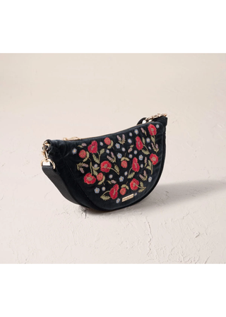 Elizabeth Scarlett Poppy Meadow Velvet Crossbody Sling Bag Charcoal