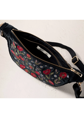 Elizabeth Scarlett Poppy Meadow Velvet Crossbody Sling Bag Charcoal