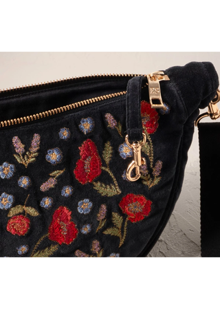 Elizabeth Scarlett Poppy Meadow Velvet Crossbody Sling Bag Charcoal