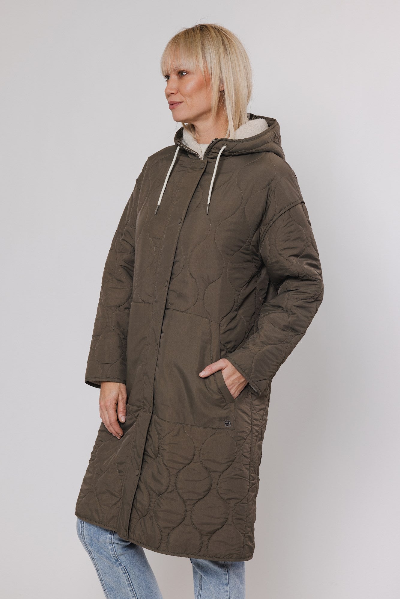 Rino Pelle Quilted Coat with Hood Green Elfie