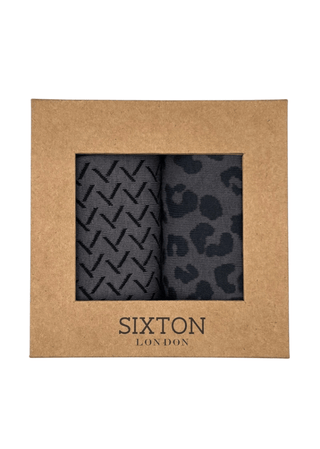 Sixton London Charcoal Kyoto & Leopard Sock Box Duo - MMJs Fashion