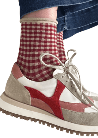Sixton London Gingham Print Socks Red Brittany - MMJs Fashion
