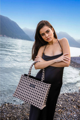 Sorena Medium Tote Bag Madalena Black Beige - MMJs Fashion