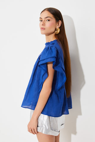 Suncoo Broderie Anglaise Top Royal Blue Love - MMJs Fashion