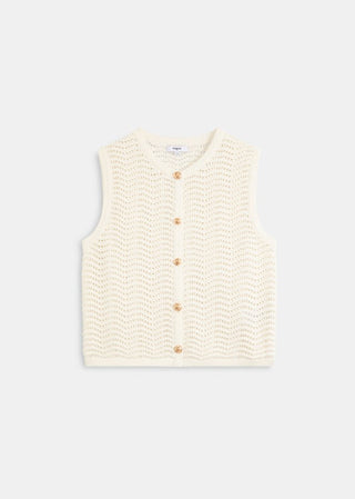 Suncoo Knitted Cotton Waistcoat Ivory Gemi - MMJs Fashion