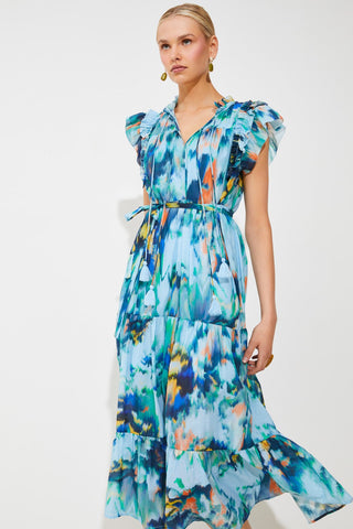 Suncoo Print Tiered Midi Dress Turquoise Calipso - MMJs Fashion