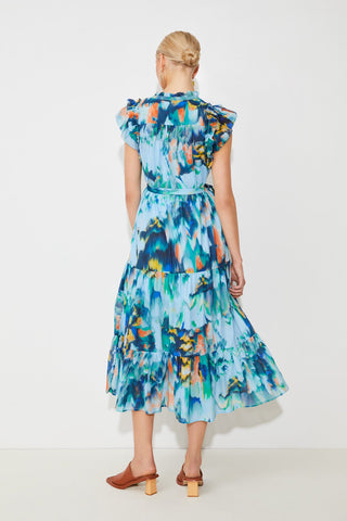 Suncoo Print Tiered Midi Dress Turquoise Calipso - MMJs Fashion